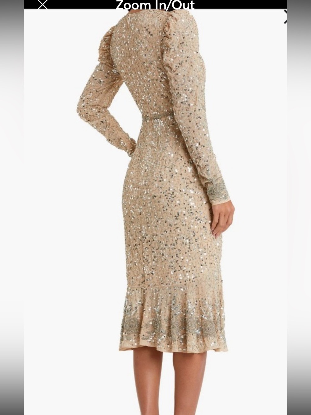 Embellished V-Neck Long Sleeve Midi Dress - Champagne - Picture 2 of 7
